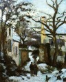 la route de l’ermitage dans la neige Camille Pissarro